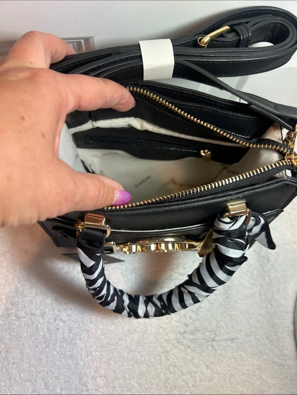 Smart bebe Leilani Satchel Crossbody Option and Scarf with Decorative Pin
